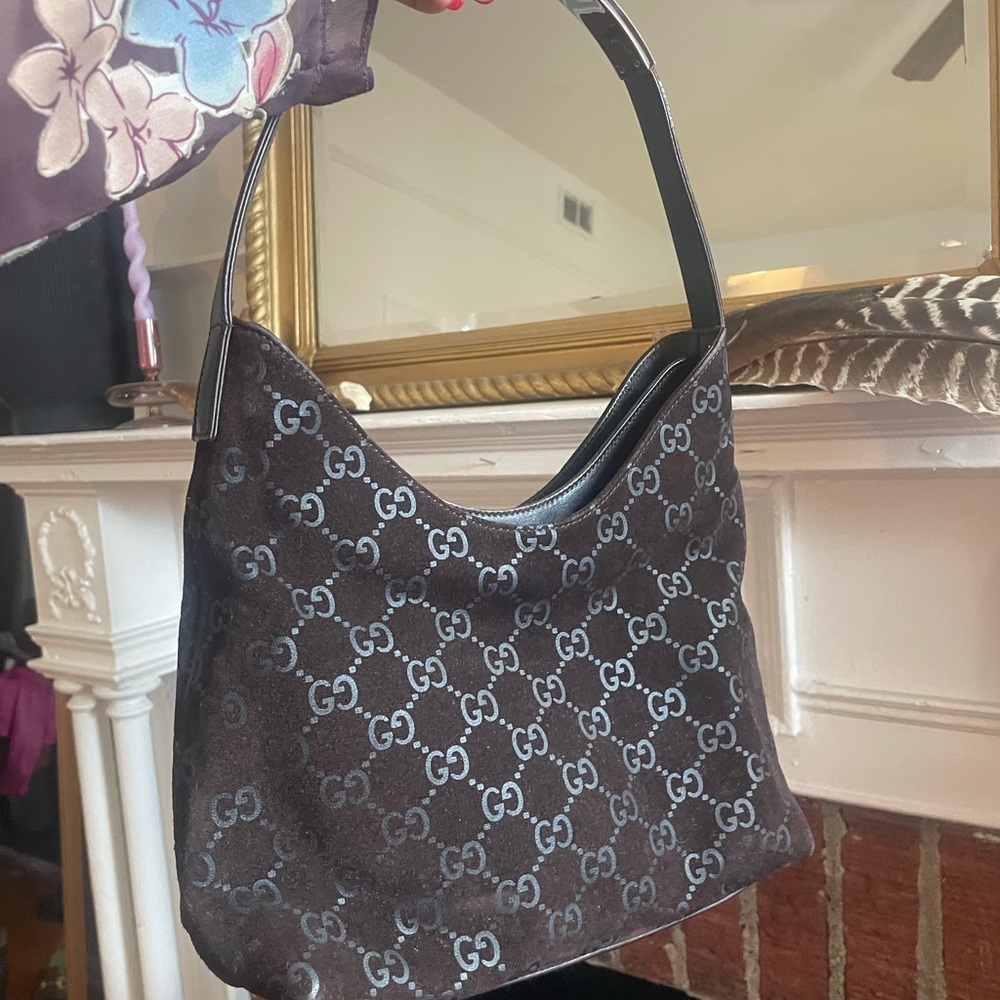 Gorgeous Vintage Y2K Tom Ford Era Velvet Gucci Brown Shoulder Mini Hobo Bag - Picture 3 of 10